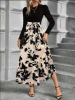 Chic Color Block Floral A-Line Dress for Women