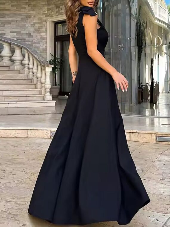 Elegant Summer Lace-Up Evening Dress Sleeveless V-Neck High Waist