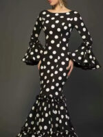 Polka Dot Flare Sleeve Ruffle Long Vintage Dress SL6