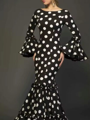 Polka Dot Flare Sleeve Ruffle Long Vintage Dress 2