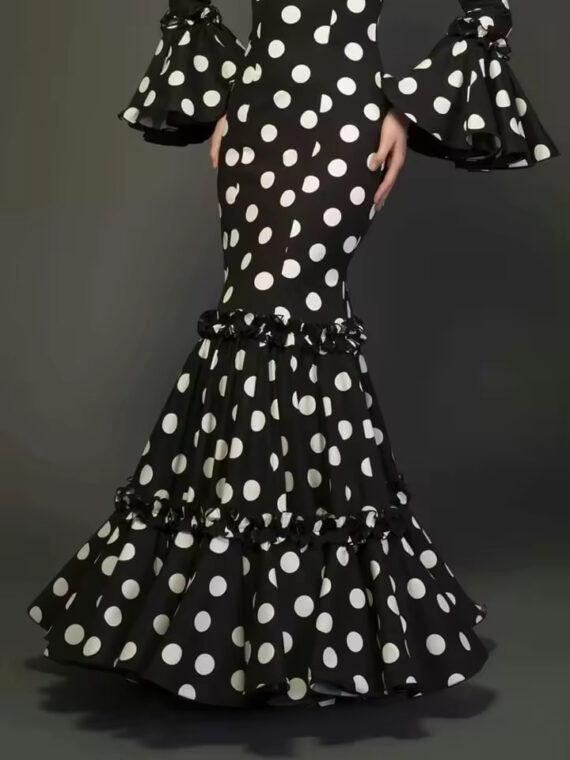 Polka Dot Flare Sleeve Ruffle Long Vintage Dress SL6