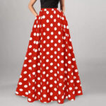 Polka Dot Pleated A-Line Maxi Skirt with Elastic Waist SL7