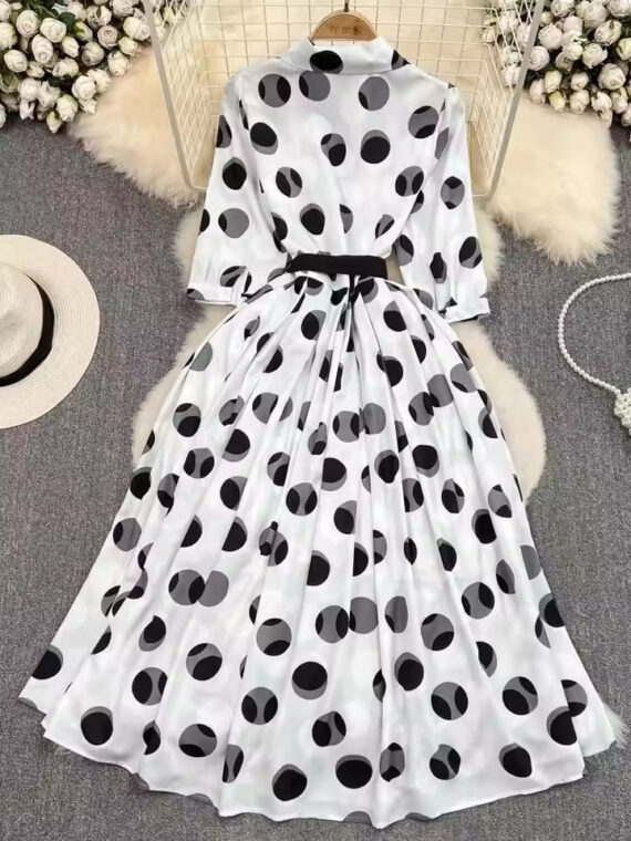 Summer Polka Dot A-Line Shirt Dress Belted Half Sleeve SL11