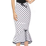 White Polka Dot Asymmetric Bow Pencil Skirt SL12