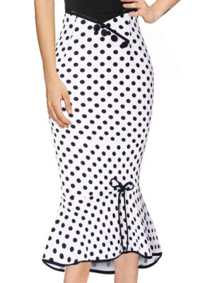 White Polka Dot Asymmetric Bow Pencil Skirt SL12