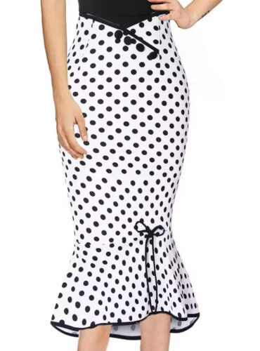 White Polka Dot Asymmetric Bow Pencil Skirt 1