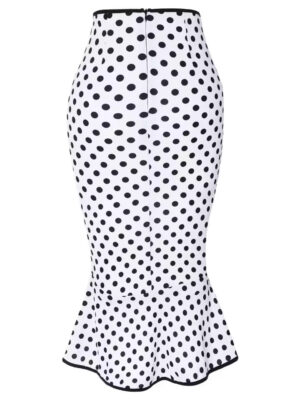 White Polka Dot Asymmetric Bow Pencil Skirt 2