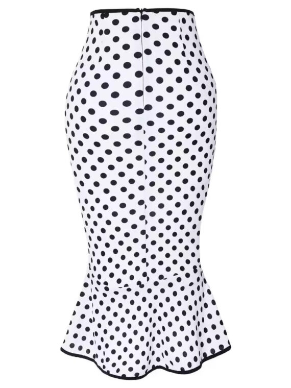 White Polka Dot Asymmetric Bow Pencil Skirt SL12