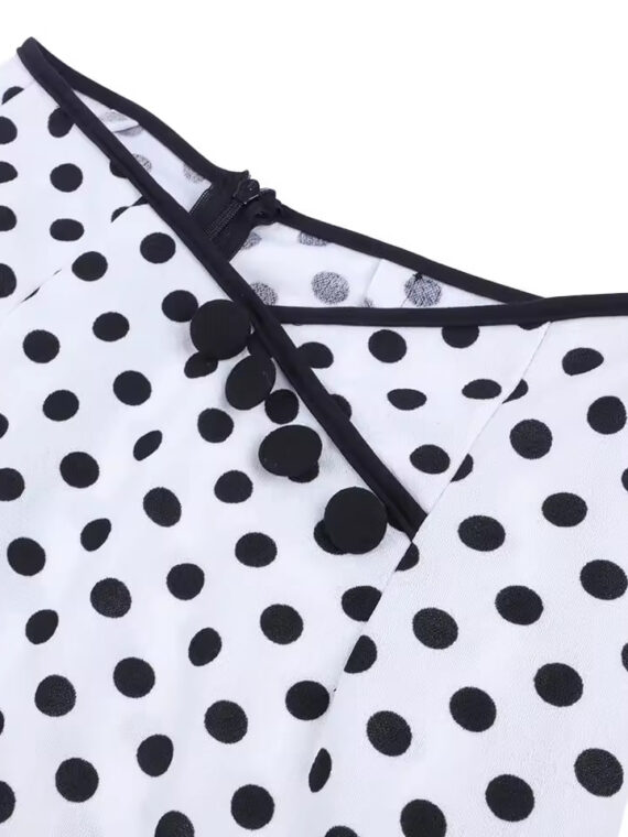 White Polka Dot Asymmetric Bow Pencil Skirt SL12