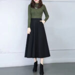 Winter High Waist Wool A-Line Pleated Midi Skirt with Pockets SL13