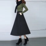 Winter High Waist Wool A-Line Pleated Midi Skirt with Pockets SL13