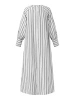 Women's Cotton Linen Striped Long Sleeve Pullover Dress