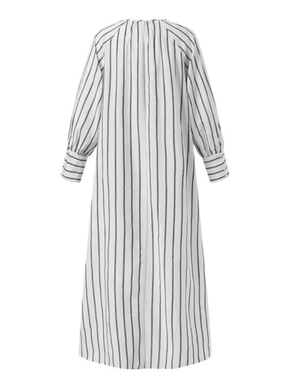 Women's Cotton Linen Striped Long Sleeve Pullover Dress