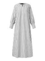 Women's Cotton Linen Striped Long Sleeve Pullover Dress