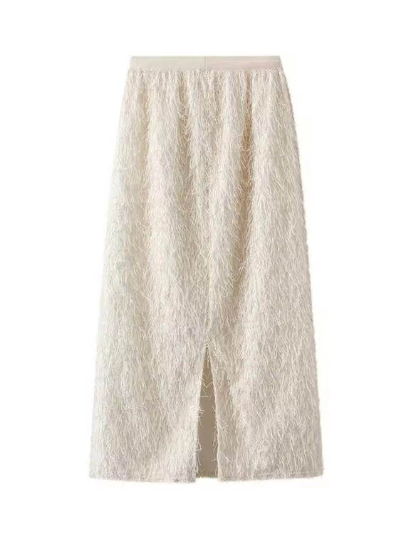 Women's Feather Fringe High Waist Midi Skirt SL15